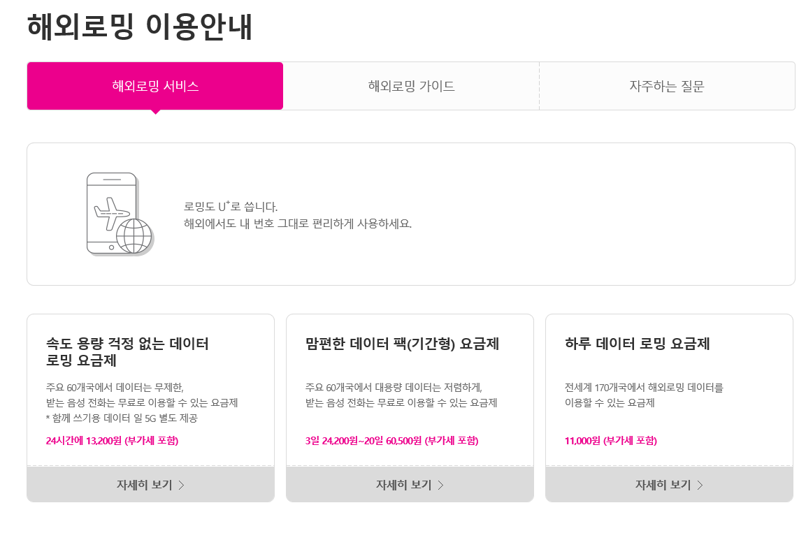  2019년 LG 해외로밍 요금제