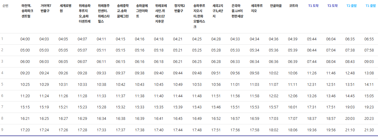 6600번 공항버스 시간표