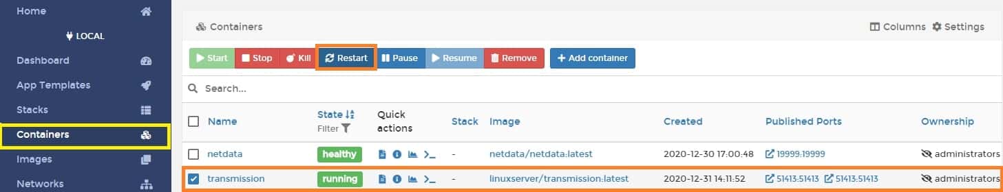 컨테이너 재시작