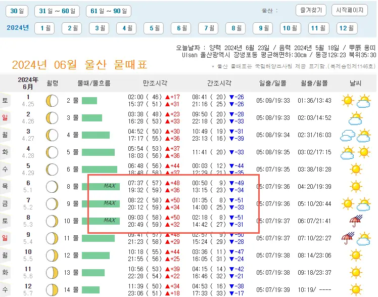 2024년 6월 물때표