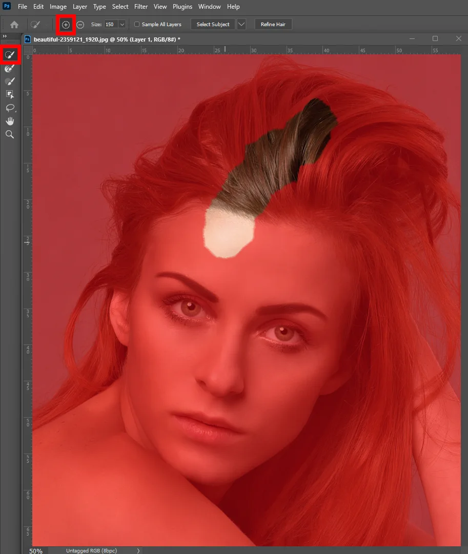 어도비 포토샵에서 선택 앤 마스크를 작업하는 모습