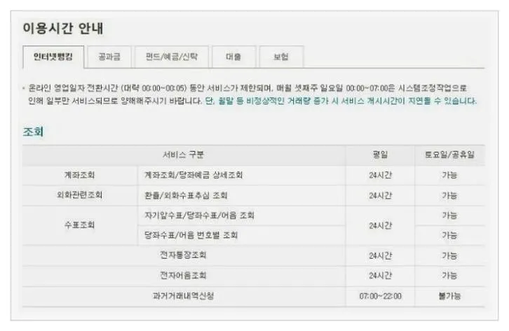 국민은행 점검시간