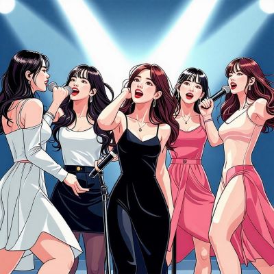 5명의 여자 아이돌이 무대에서 공연