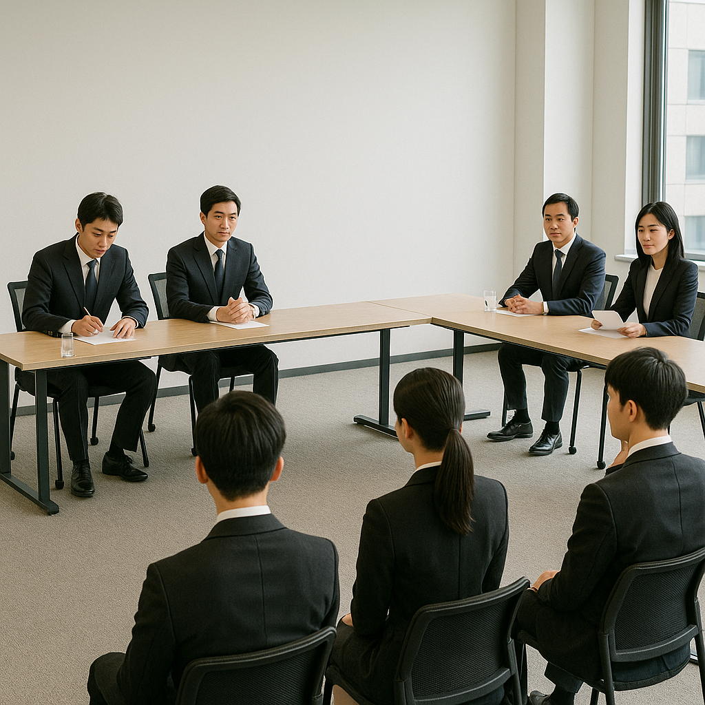 다 대 다 면접을 보는 장면 : 인사팀장 및 임원