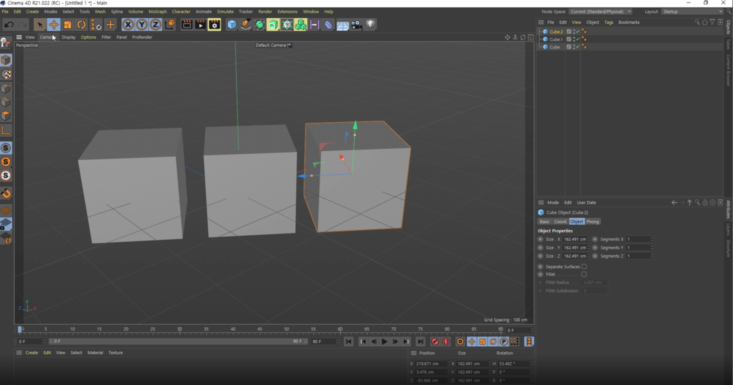 큐브를 복사해서 총3개의 큐브를 만들었다