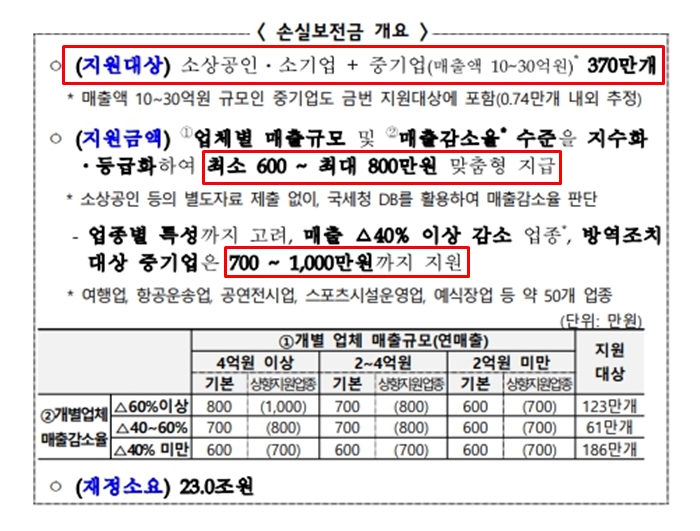 손실보전금-지원대상