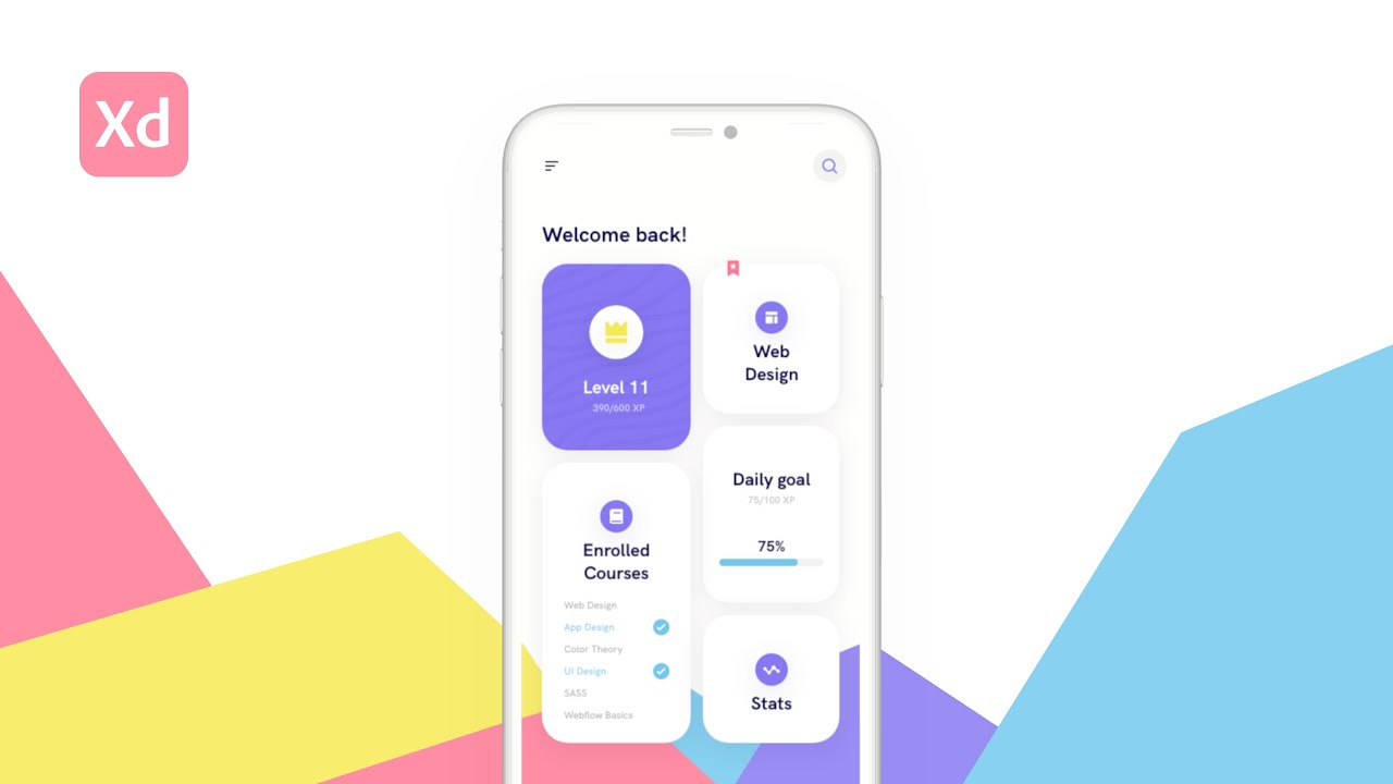  Adobe XD  앱 대쉬보드 디자인 - COLORFUL APP DASHBOARD DESIGN - Adobe XD Tutorial
