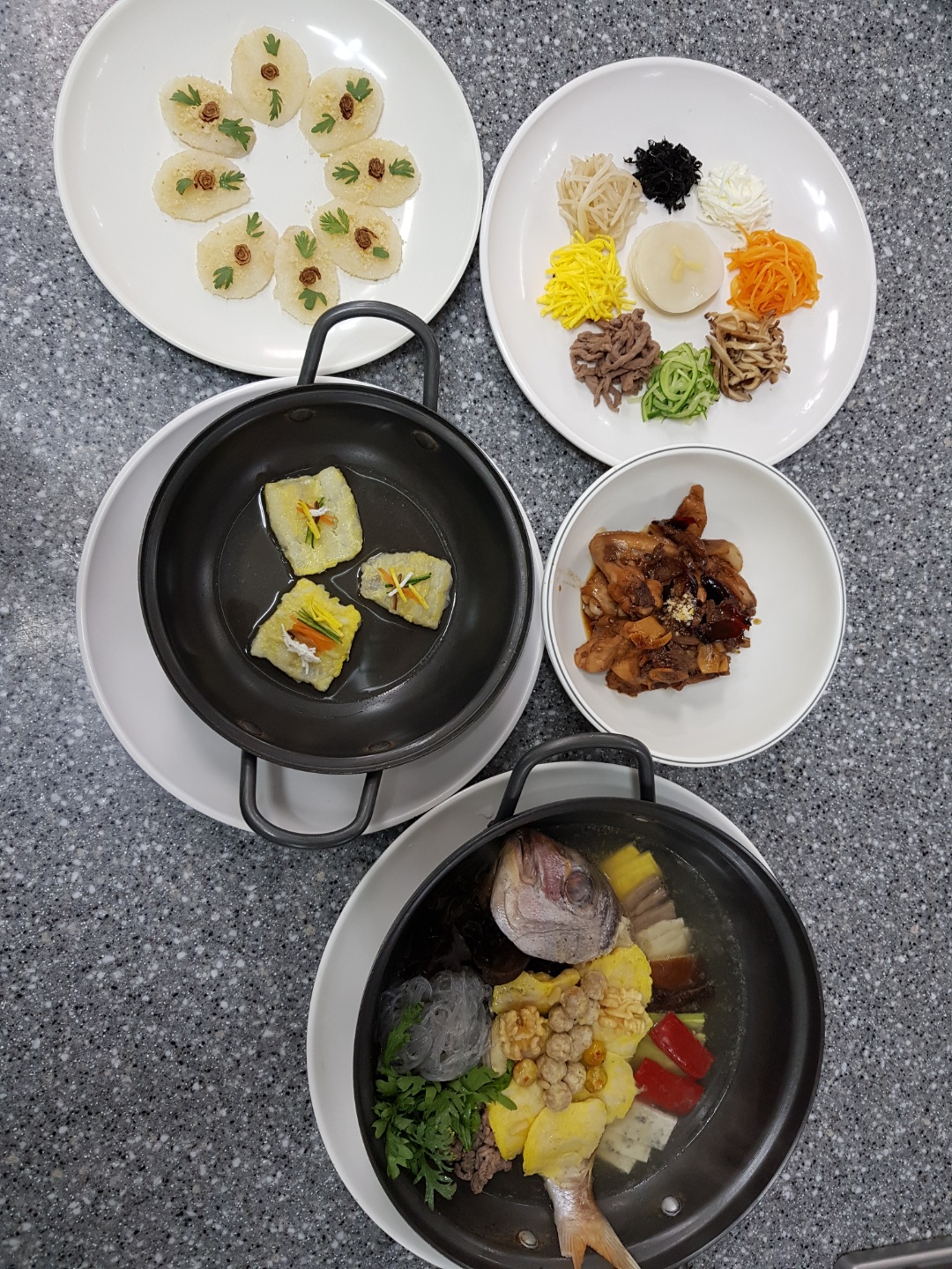  조리기능장 실기메뉴_ 구절판, 도미면, 도미찜, 연계초, 서여향병