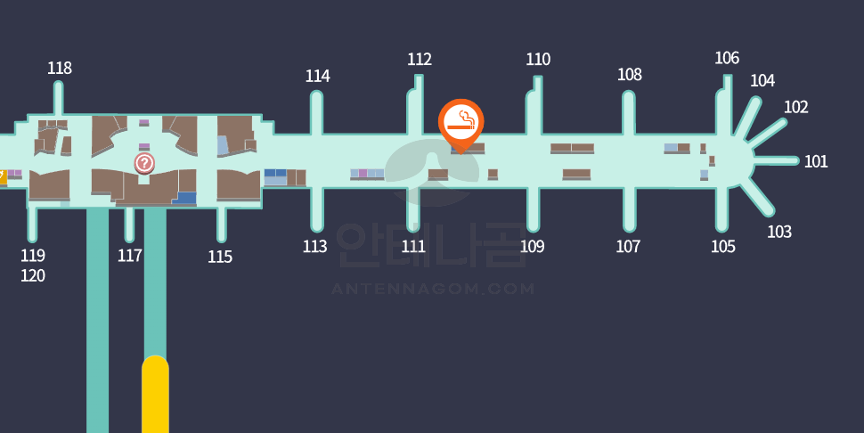 인천공항 1터미널 110번 게이트 부근 흡연실 (3층 / 면세구역)
