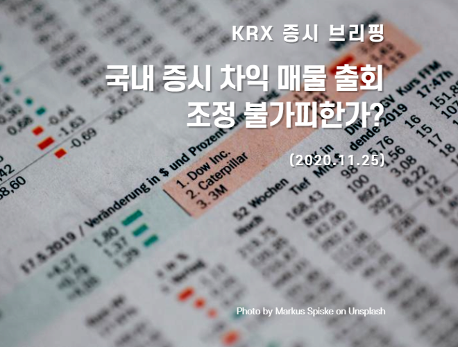 KRX 증시 브리핑 국내 증시 차익 매물 출회 조정 불가피한가? (2020.11.25)