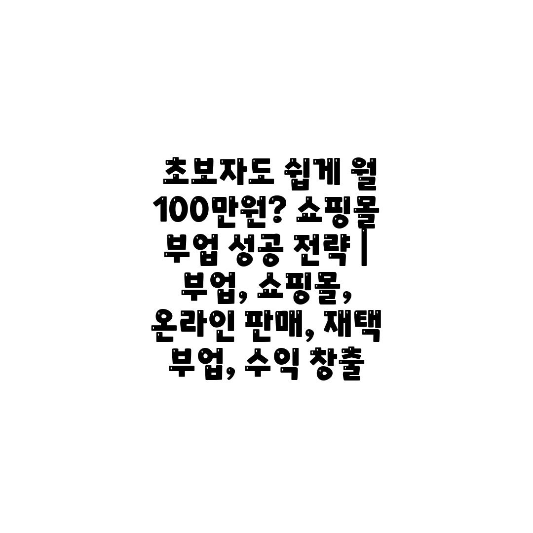  초보자도 쉽게 월 100만원 쇼핑몰 부업 성공 전략 