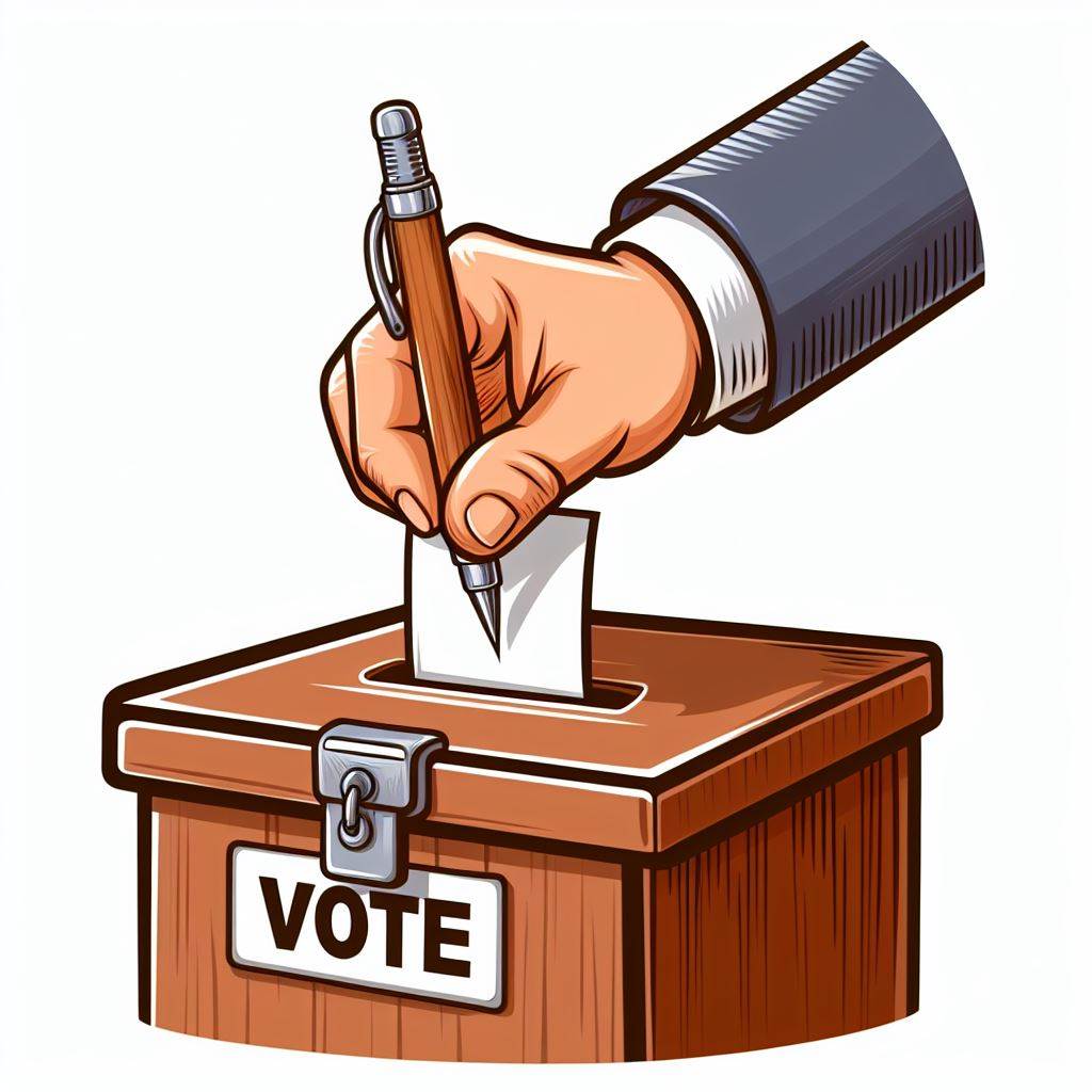 투표소에서 한 표 투표를 하는 손.