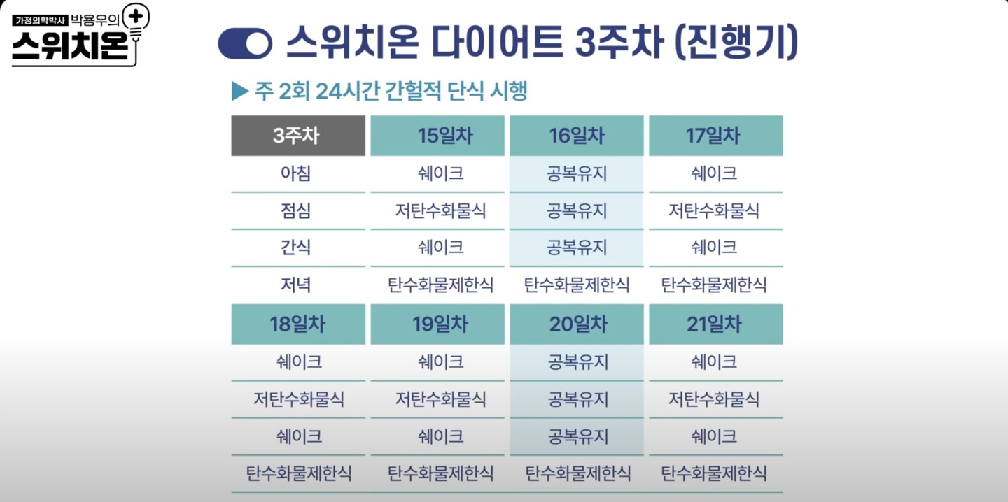 스위치온 다이어트 식단표, 후기, 3주면 살이 잘 빠지는 체질로 돌아갈 수 있다고?