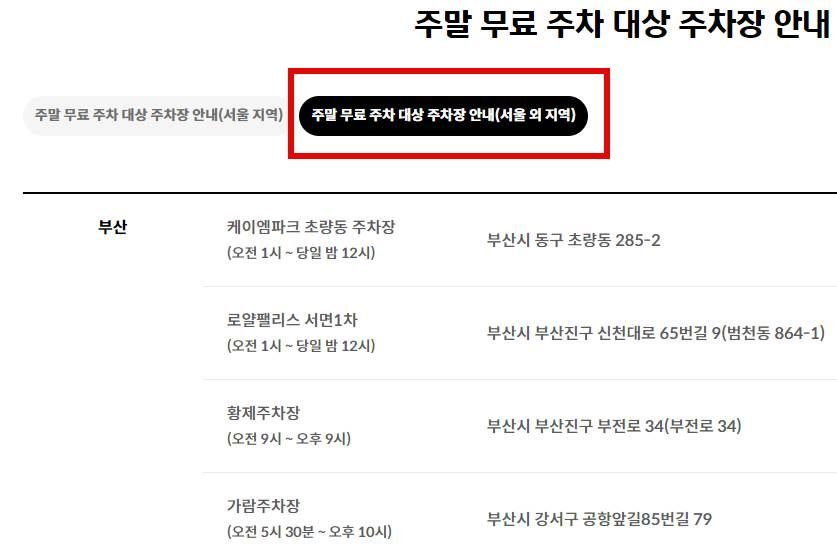 서울 외 지역 목록