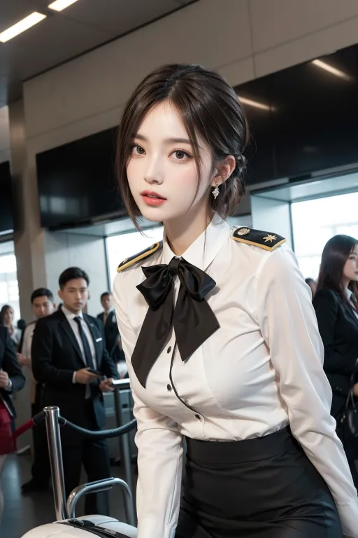 AI 실사 승무원 셔츠 치마 룩북 컨셉 이미지