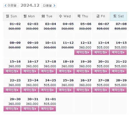 파인비치cc 1박 2일 골프 패키지 가격 및 날씨 (12월 12일)