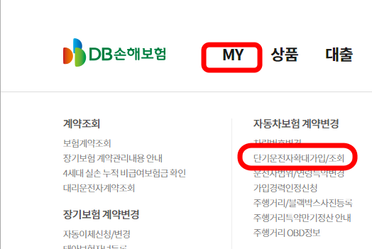 DB손해보험 단기운전자확대가입조회