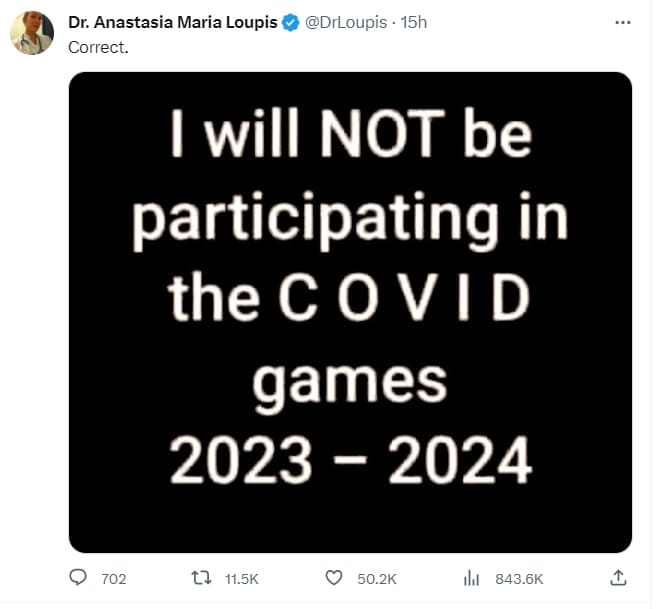  수많은 미국민들의 바램 : Dr. I will not be particpating in the COVID game 2023~2024
