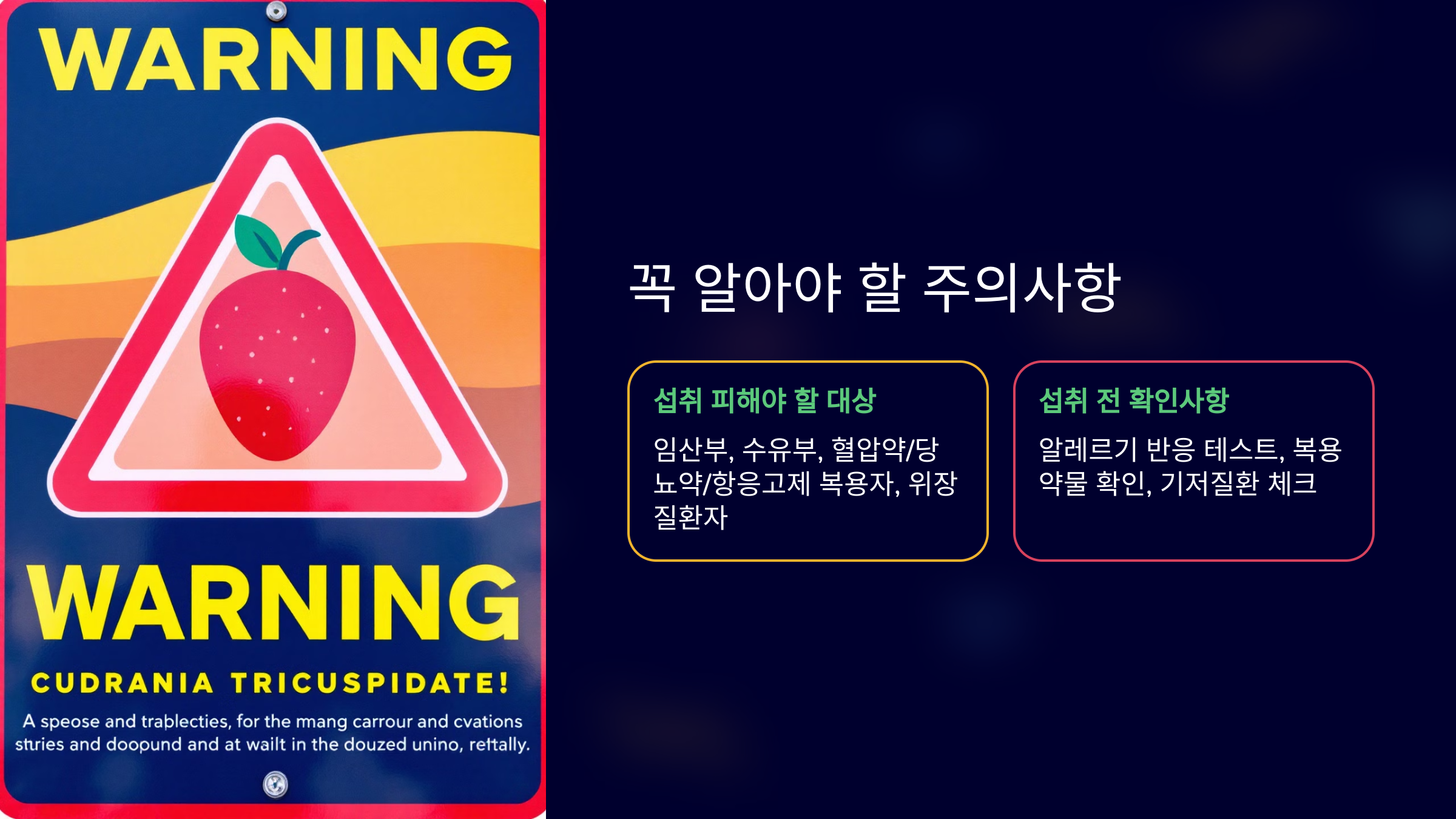 꼭 알아야 할 주의 사항을 설명한 PPT 이미지