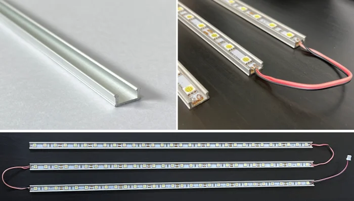 알루미늄 홀더와 LED 바의 병렬 연결 배선