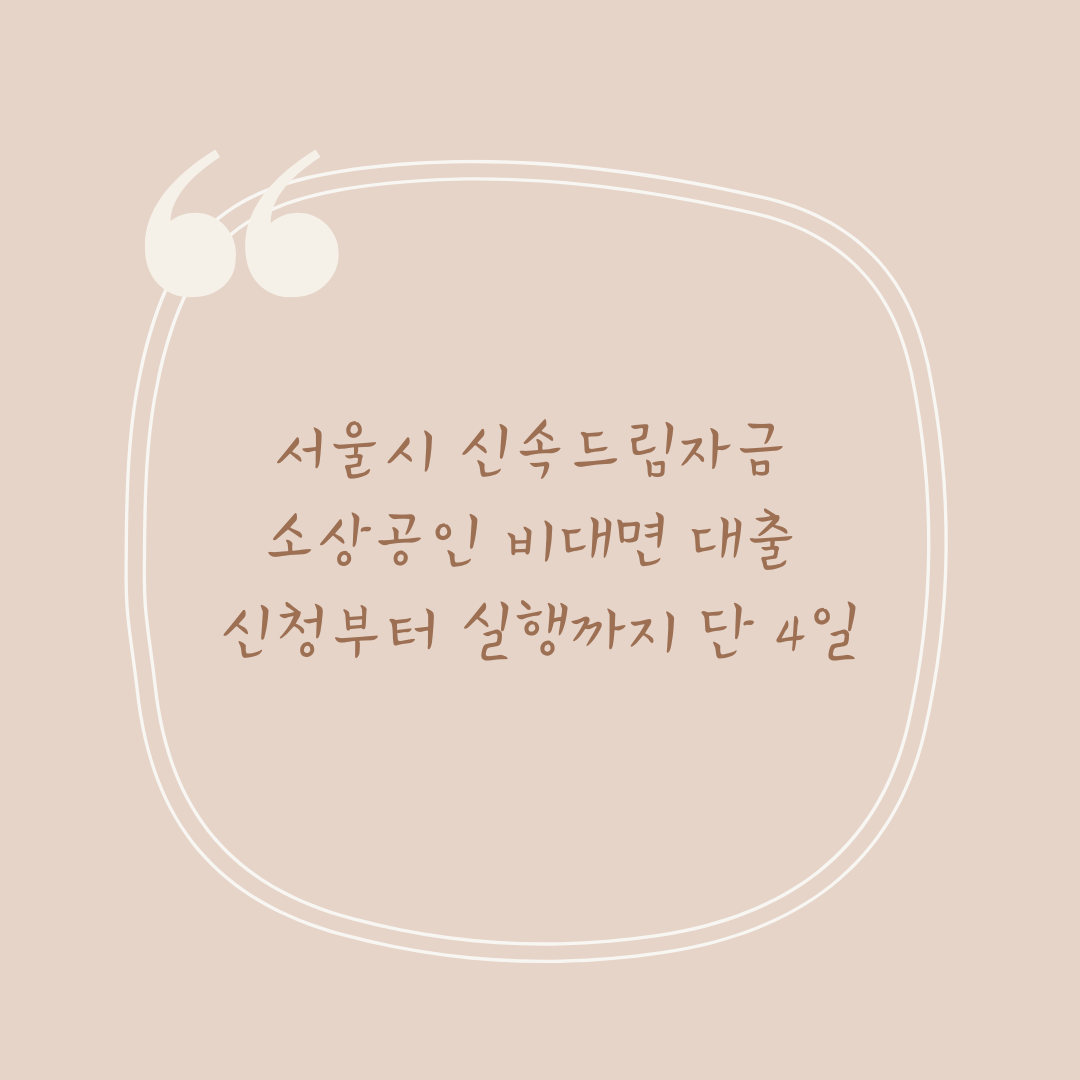 서울시 신속드림자금 소상공인 비대면 대출 신청부터 실행까지 단 4일