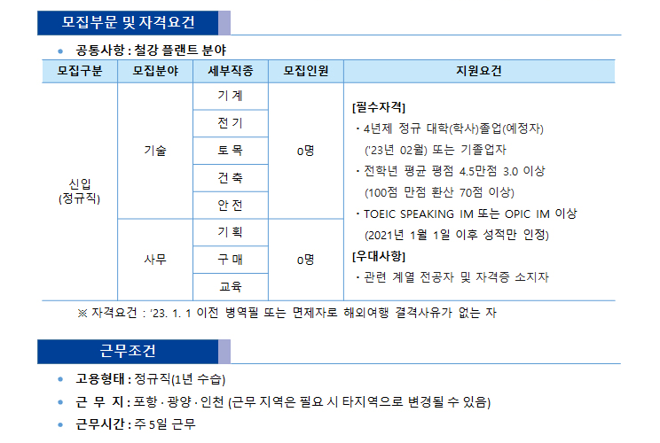  2023년 상반기 포스코플랜텍 대졸 신입사원 채용 공고