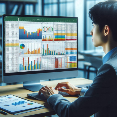 "다양한 그래프와 차트를 세밀하게 살펴보는 모습입니다."