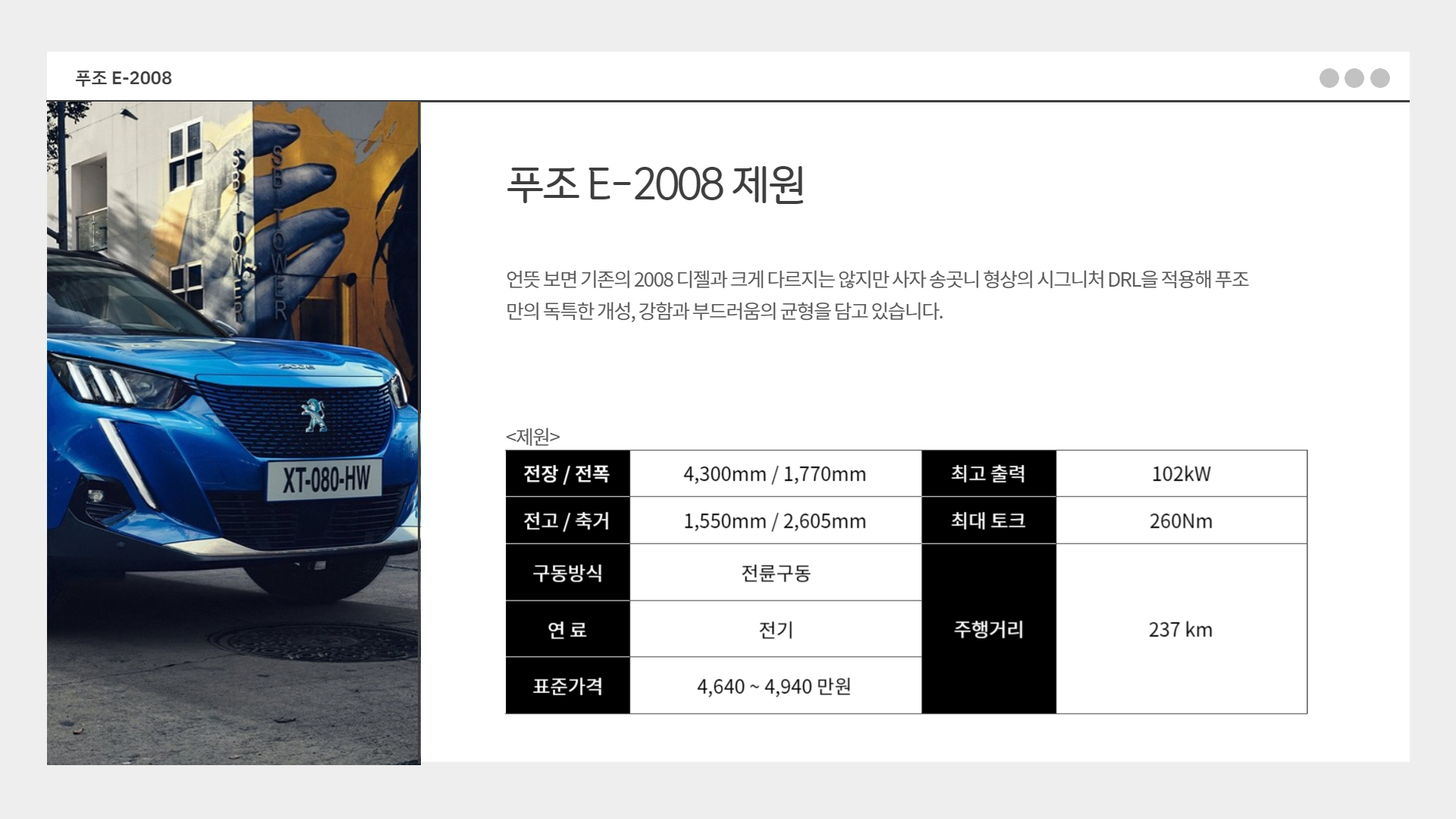  푸조 자동차 'E-2008 SUV' 사자의 부드러움과 강렬한 디자인