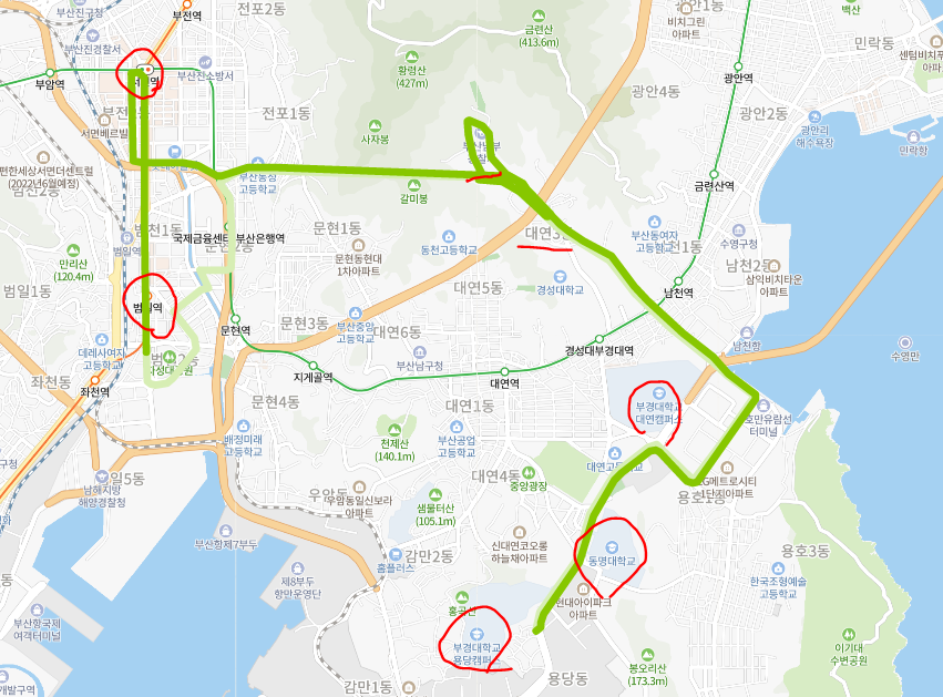  [부산] 583번 버스 시간표,  노선 정보 : 서면, 부경대, 동명대, 부산진시장