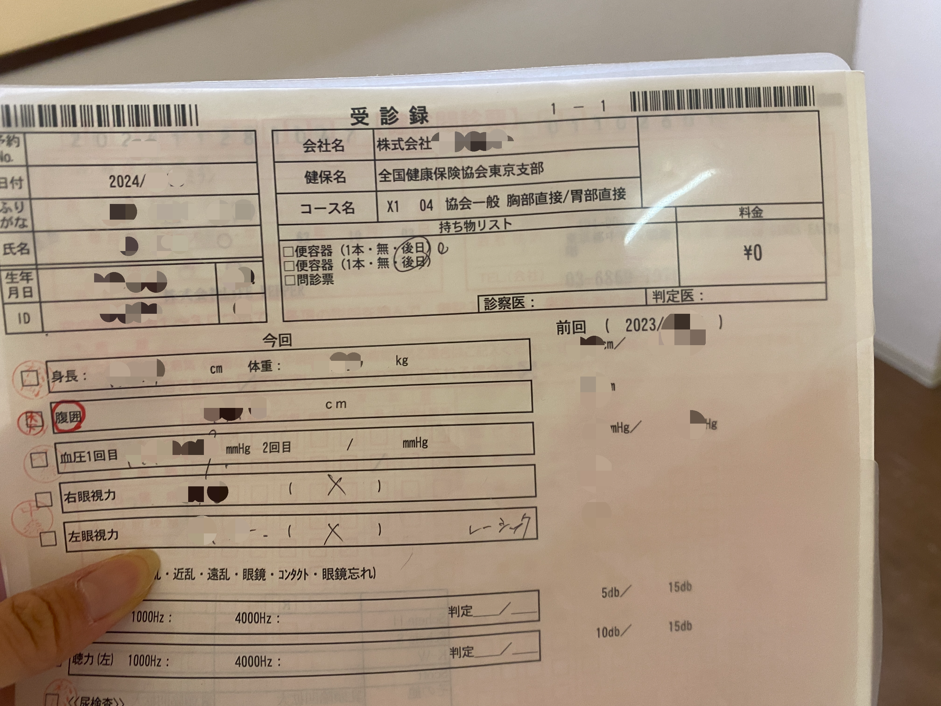 의료기록표(受診録)