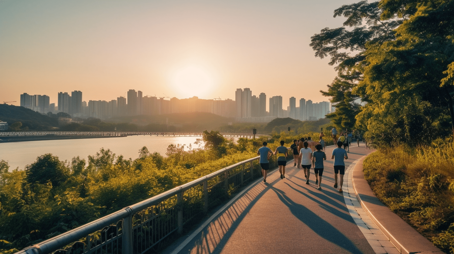 morning joggers at Han River park