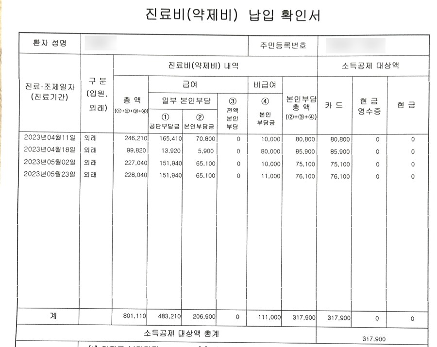 진료비(약제비)납입확인서