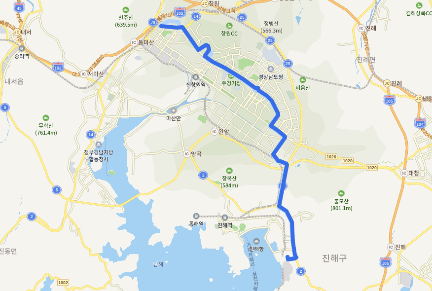  창원155번버스 노선, 시간표 해군아파트, 남산공원환승센터, 대동백화점, 창원종합운동장, 창원컨벤션센터