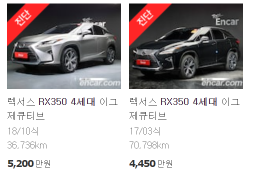 렉서스 Rx450H 중고차 가격 정리