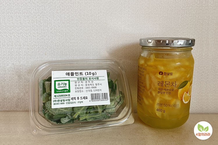모히토 만들기 기본 재료인 애플민트와 레몬차