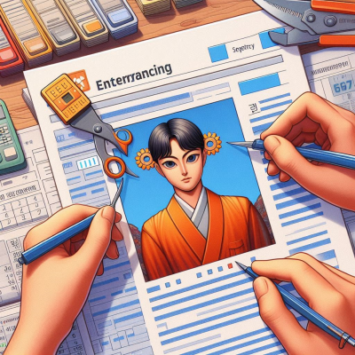 손이 종이를 작성하는 모습과 함께 작은 캐릭터가 옆에서 지켜보는 장면입니다.
