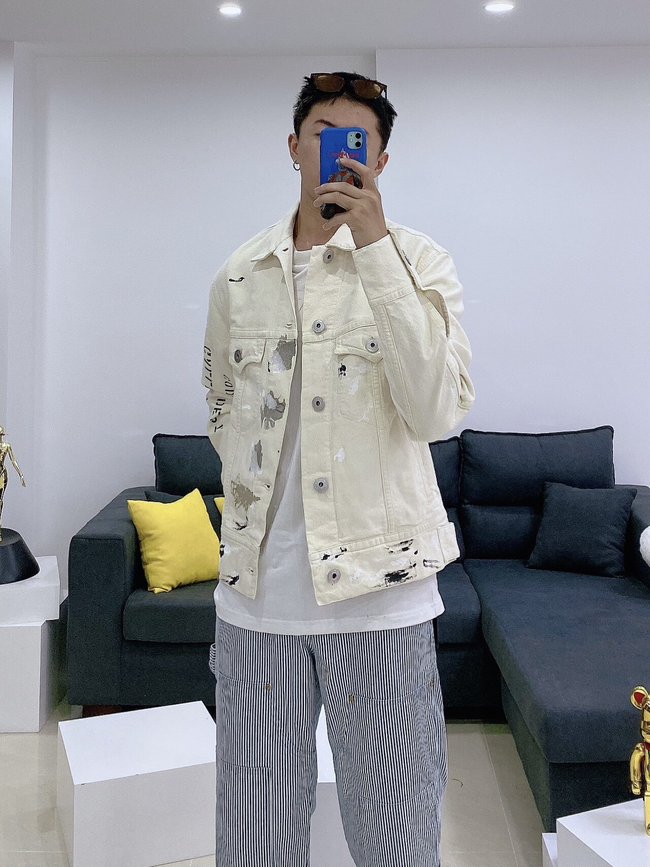  [LANVIN X GALLERY DEPT] 랑방 X 갤러리 디파트먼트 페인트 마크 데님 자켓 RM-JA0035-4391-E2102