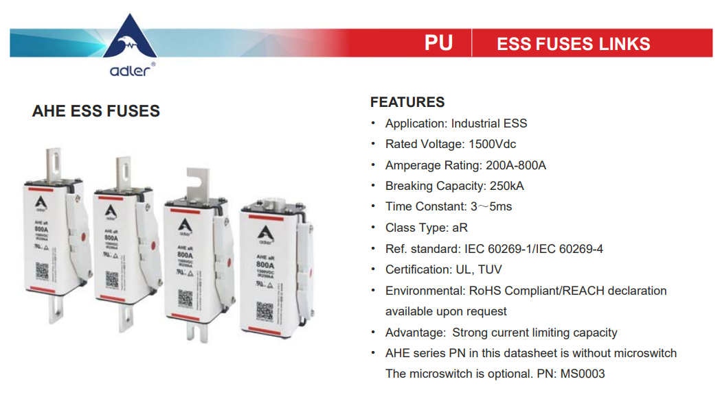  [유성테크] ADLER ESS Fuse AHE aR# 1500 Vdc Fuse