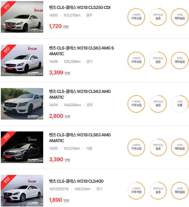 CLS(W218) 2014년식 중고차 가격