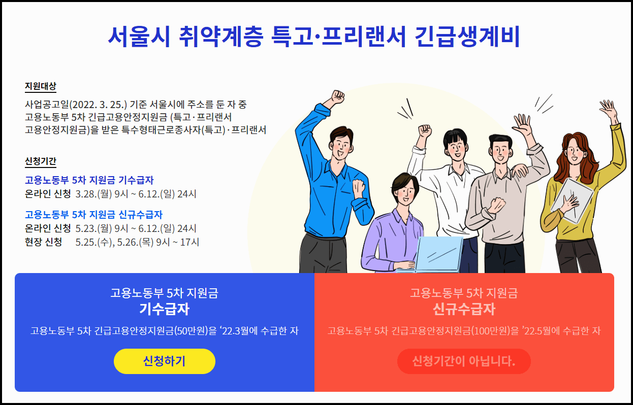 서울시 특고프리랜서 지원금 신청방법
