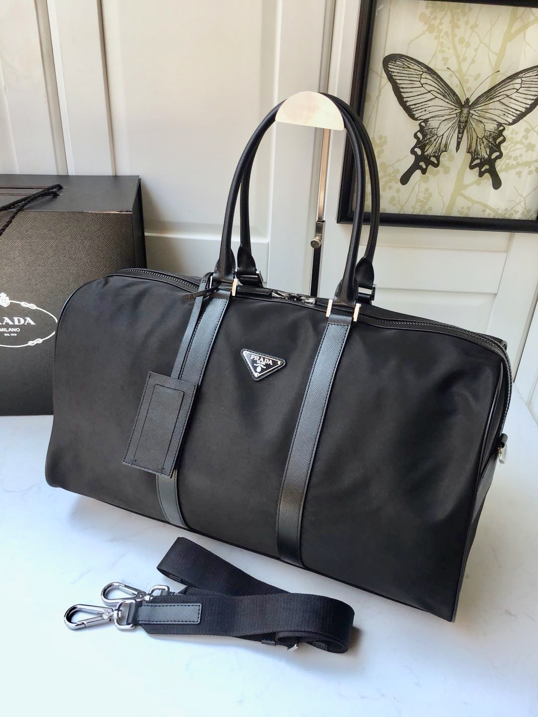  [PRADA] 프라다 나일론 보스턴백 토트백 1V19S