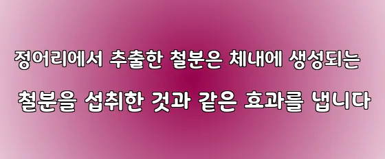 정어리에서 추출한 철분은 체내에 생성되는 철분을 섭취한 것과 같은 효과를 냅니다