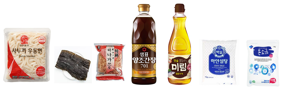 우동면 1인분, 다시마 1장, 가쓰오부시 20g
간장 2큰술, 미림 1큰술, 설탕 1작은술, 소금 약간
