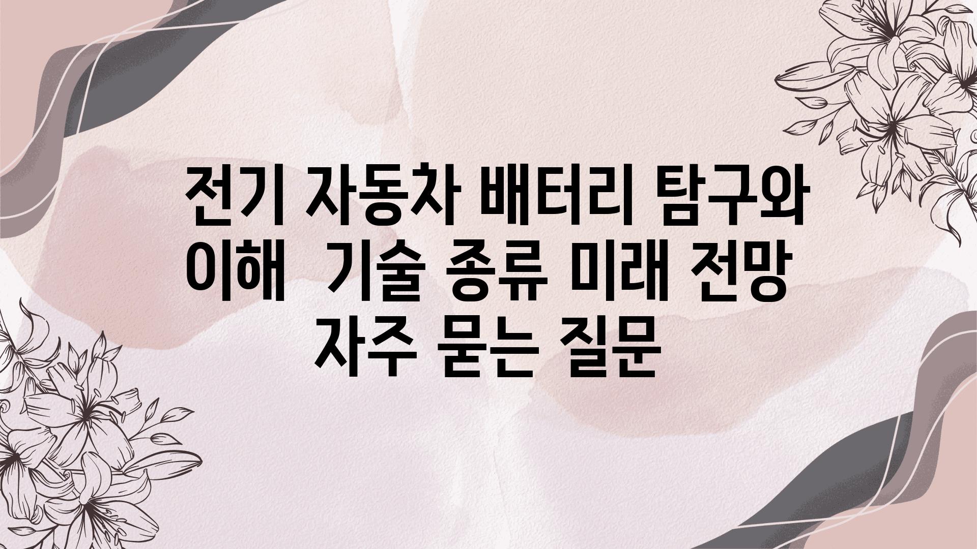  전기 자동차 배터리 비교와 이해  기술 종류 미래 전망 자주 묻는 질문