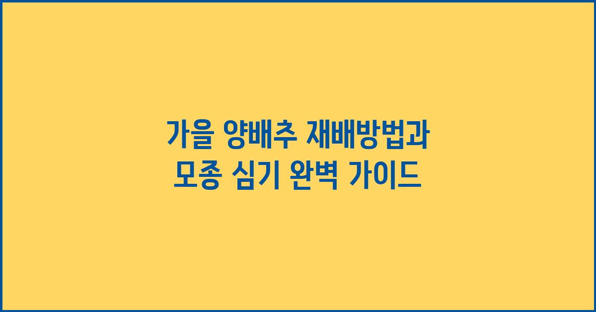 가을 양배추 재배방법과 모종 심기