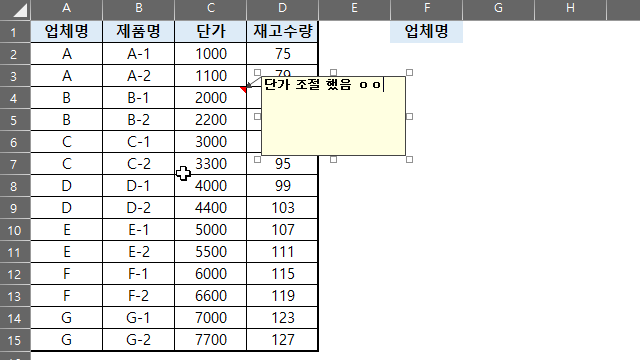 엑셀 메모 크기 자동조절1