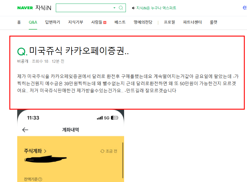 미국주식 카카오페이증권 거래 후 질문