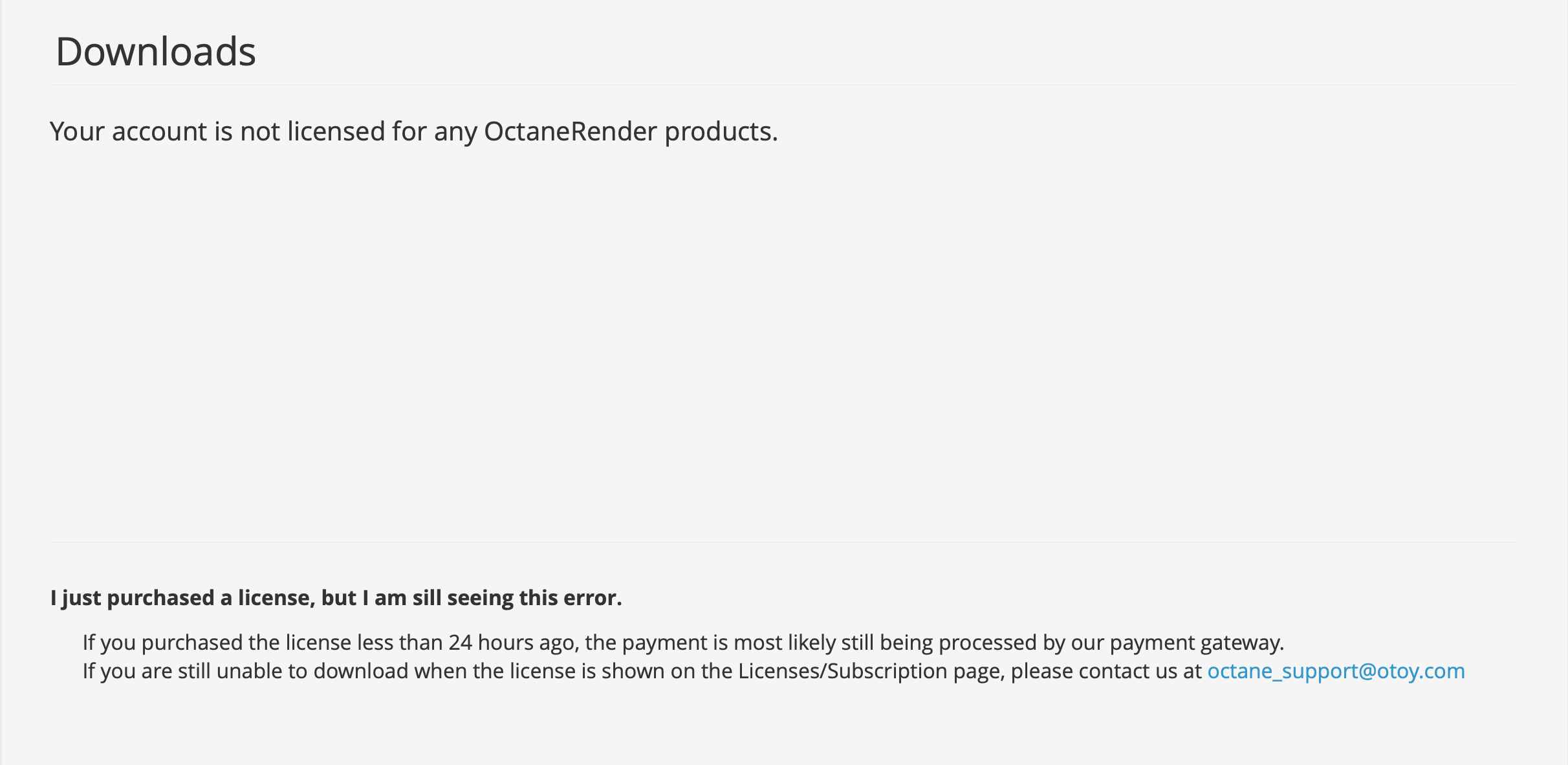 Your account is not licensed for any OctaneRender products