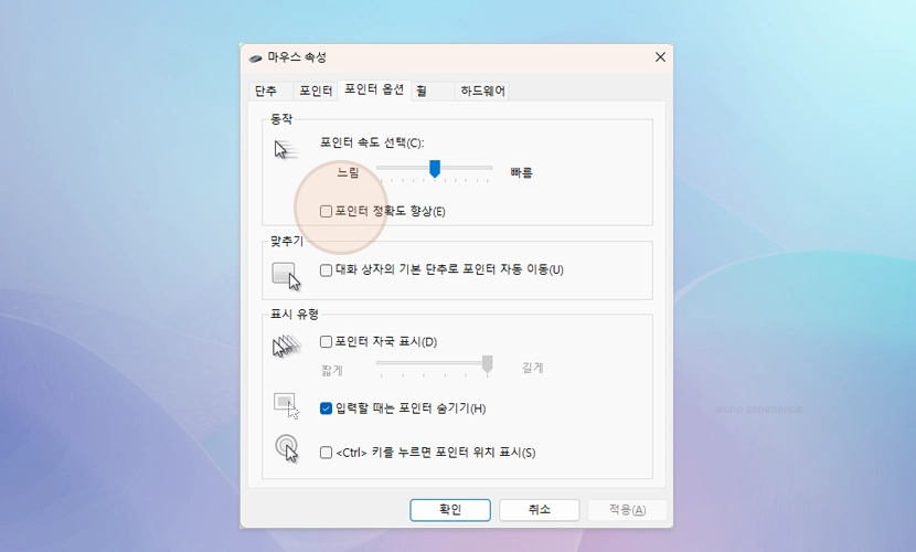 마우스 포인터 속도 향상