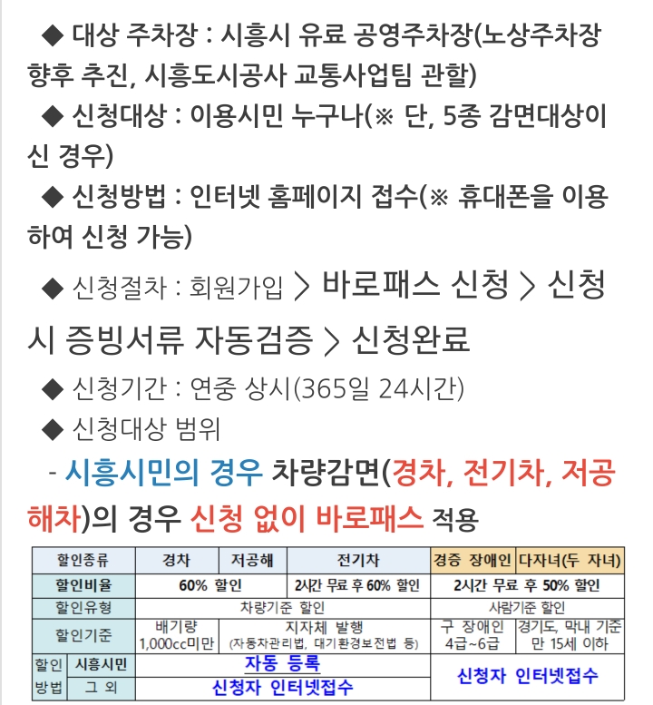  시흥 주차장비 감면 별도 인증 필요없는 바로패스